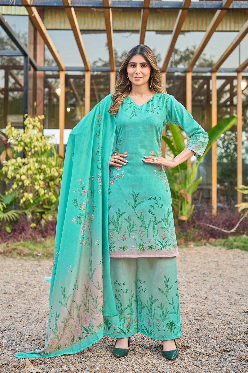 Modern Cotton Kurta Set with Floral Print