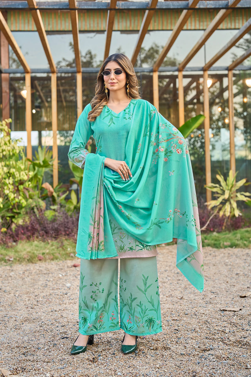 Modern Cotton Kurta Set with Floral Print