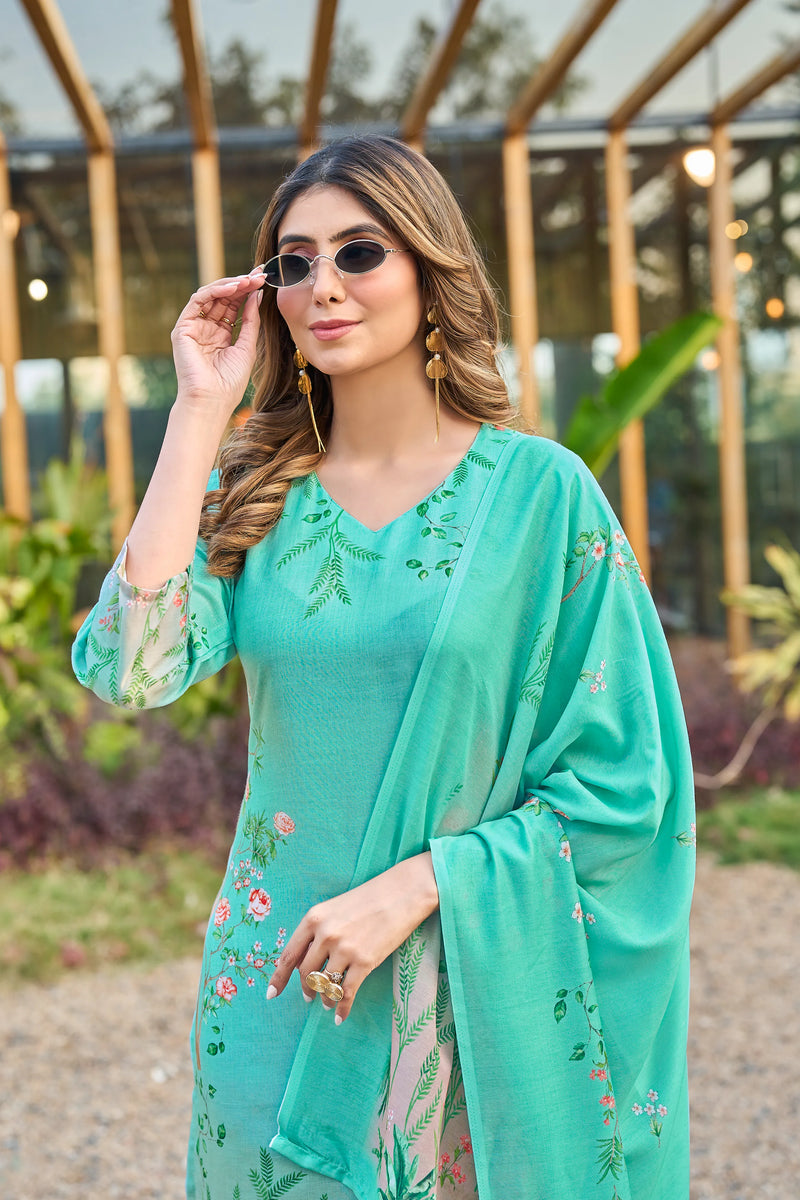 Modern Cotton Kurta Set with Floral Print