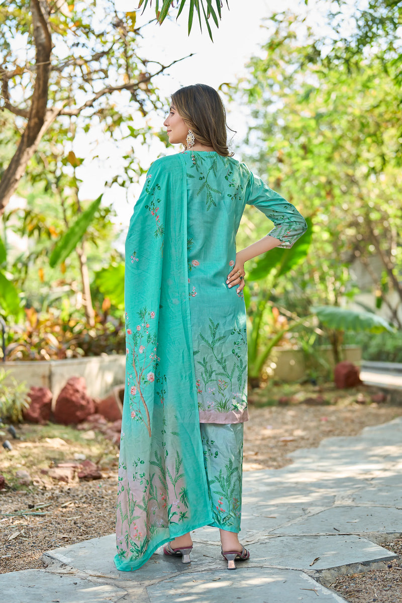 Modern Cotton Kurta Set with Floral Print