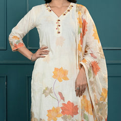 White Digital Print Cotton Kurta Set Women