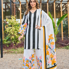 White digital print mal cotton kurta set front view