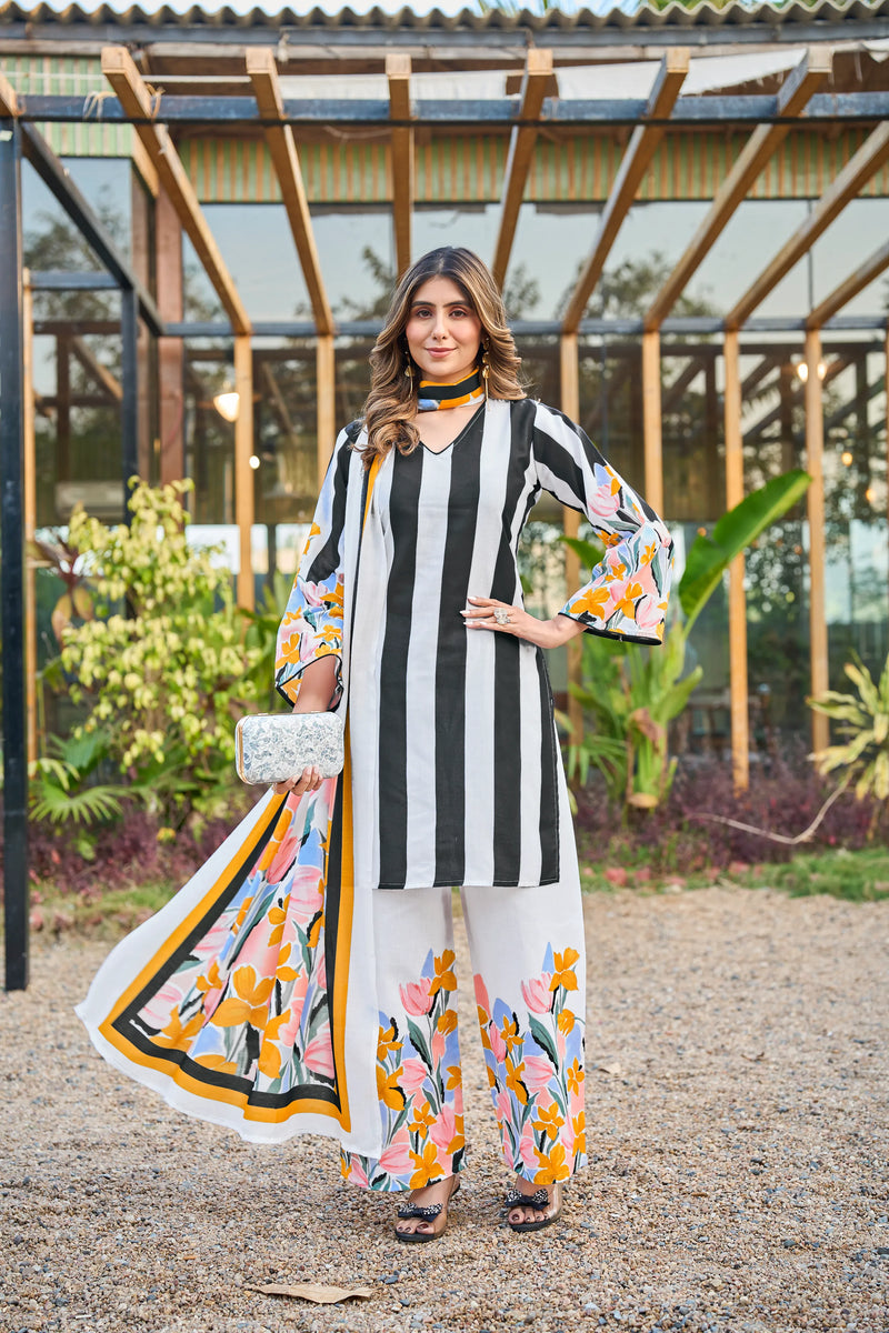 Elegant white kurta pant dupatta set full look