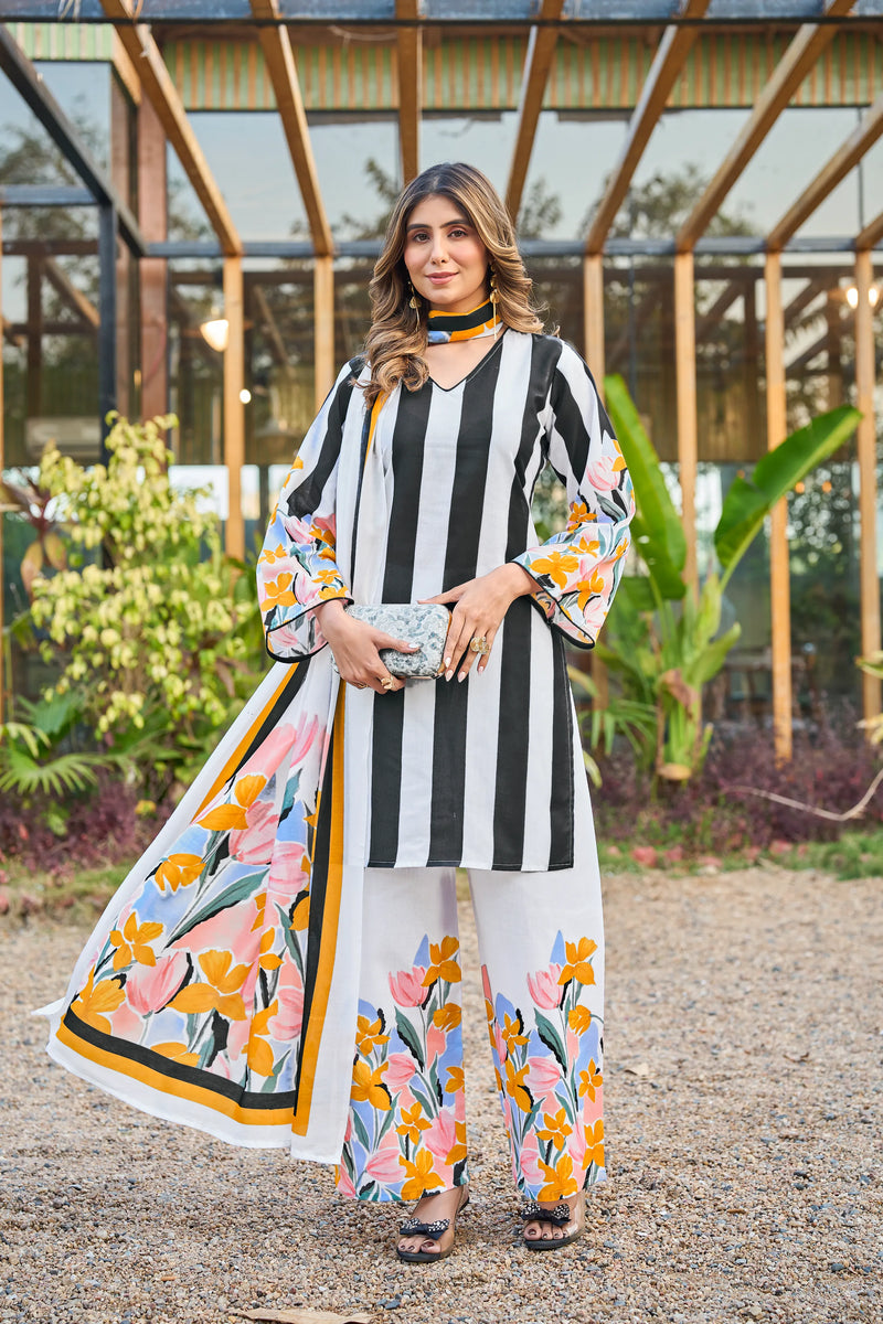 Straight fit white cotton kurta set side angle