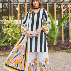 Straight fit white cotton kurta set side angle