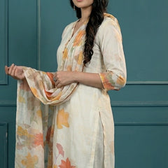 White Digital Print Cotton Kurta Set Women