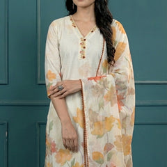 White Digital Print Cotton Kurta Set Women
