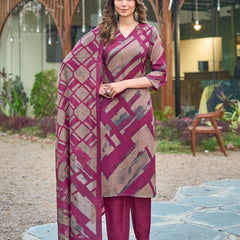 Abstract Printed Cotton Kurta Pant Dupatta Set