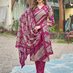 Abstract Printed Cotton Kurta Pant Dupatta Set