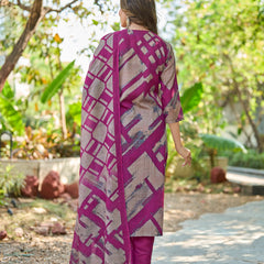 Abstract Printed Cotton Kurta Pant Dupatta Set