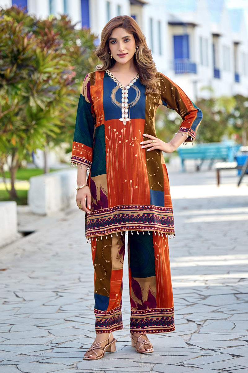 Multi Color Digital Print Cotton Co-ord Set