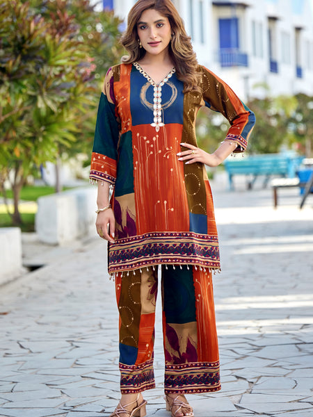 Multi Color Digital Print Cotton Co-ord Set
