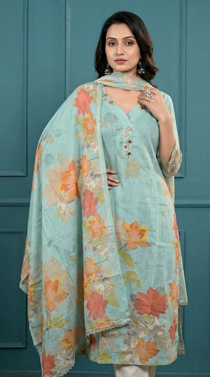Digital Print Cotton Kurta Set for Women