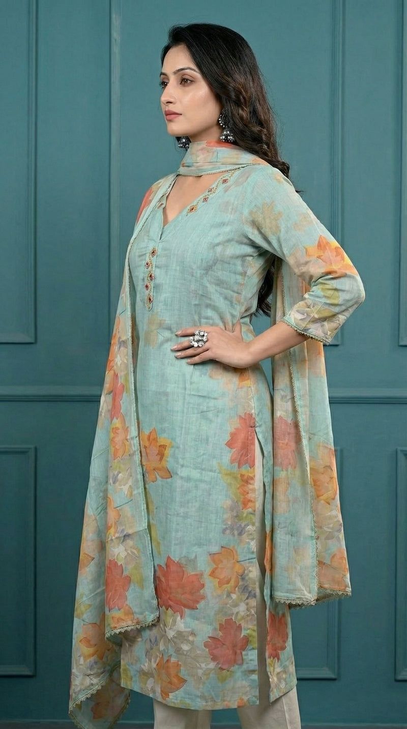 Digital Print Cotton Kurta Set for Women