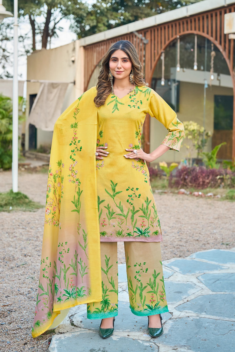 Modern Cotton Kurta Set with Floral Print