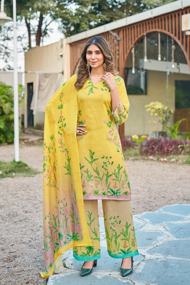 Modern Cotton Kurta Set with Floral Print