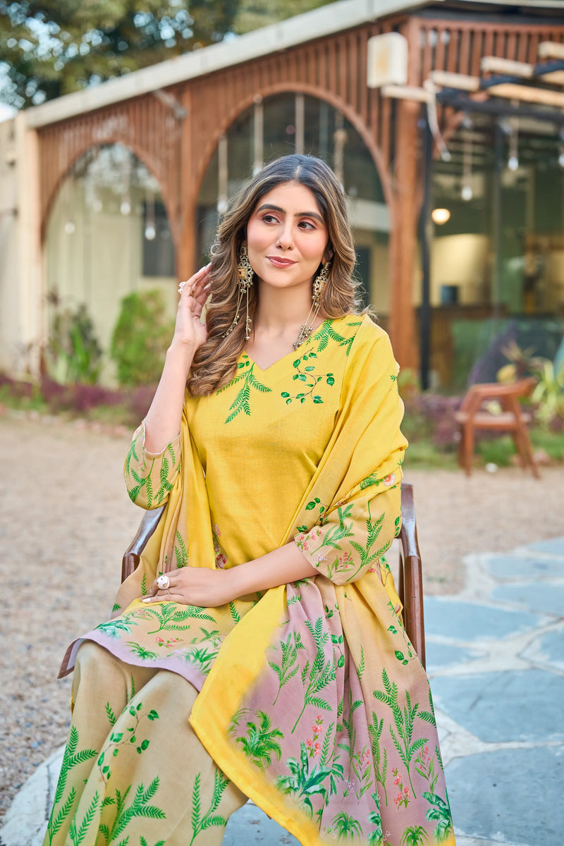 Modern Cotton Kurta Set with Floral Print