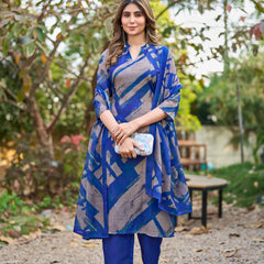 Abstract Printed Cotton Kurta Pant Dupatta Set