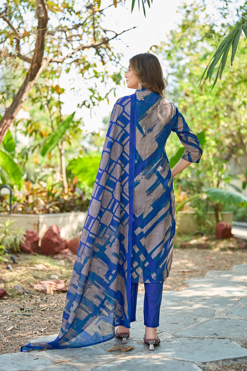 Abstract Printed Cotton Kurta Pant Dupatta Set