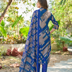 Abstract Printed Cotton Kurta Pant Dupatta Set