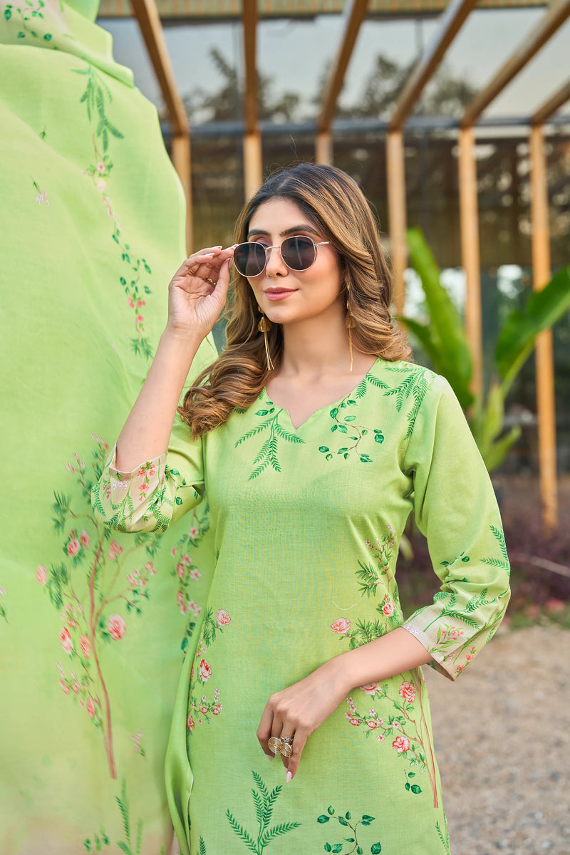 Modern Cotton Kurta Set with Floral Print