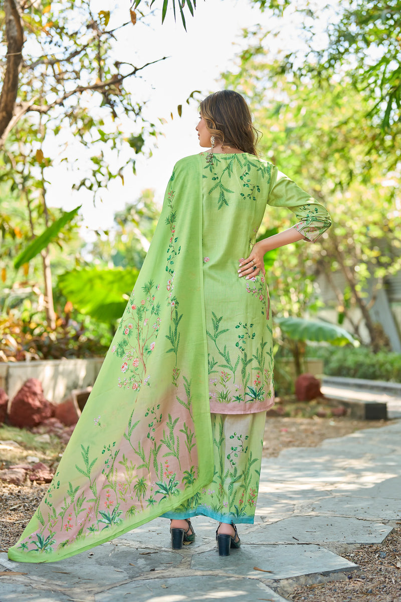 Modern Cotton Kurta Set with Floral Print