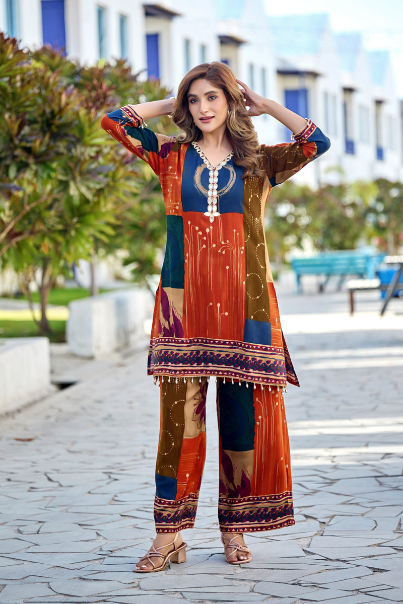 Multi Color Digital Print Cotton Co-ord Set