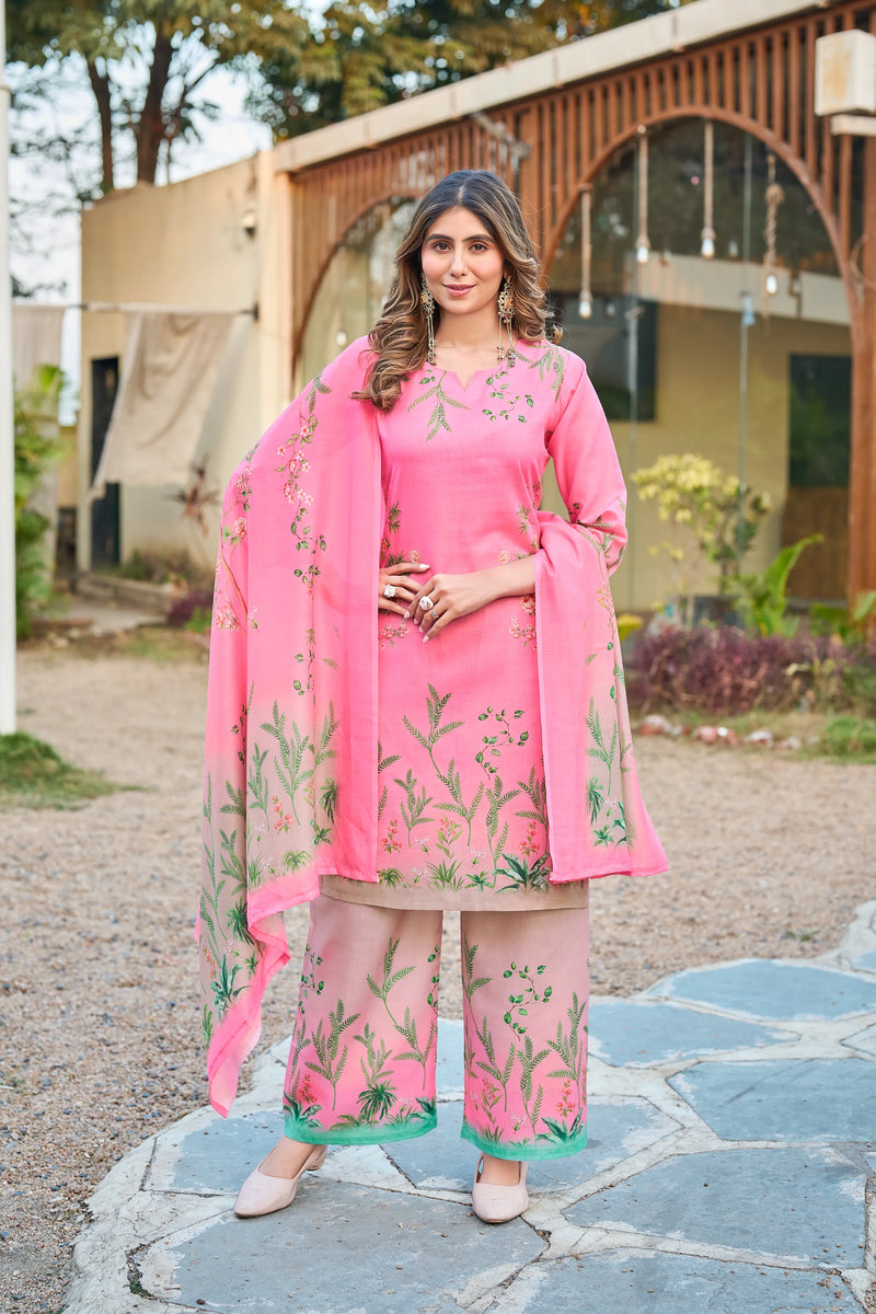 Modern Cotton Kurta Set with Floral Print