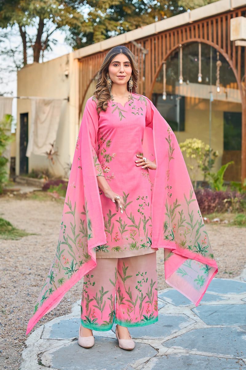 Modern Cotton Kurta Set with Floral Print