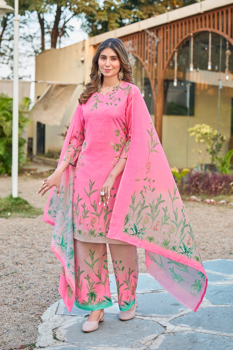 Modern Cotton Kurta Set with Floral Print