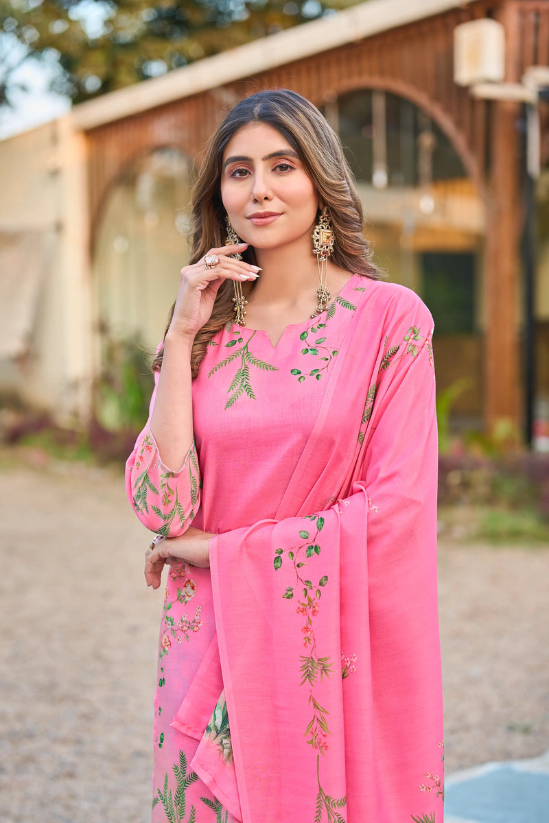 Modern Cotton Kurta Set with Floral Print