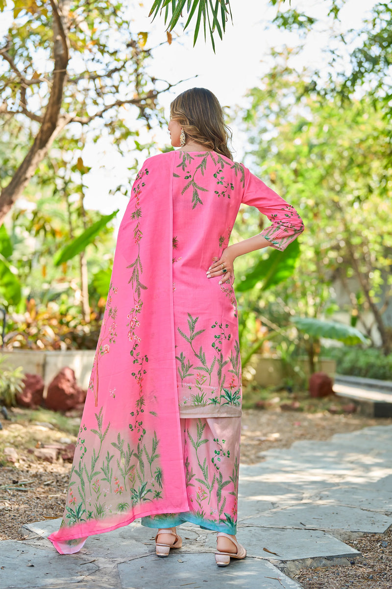 Modern Cotton Kurta Set with Floral Print