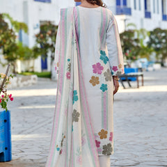 White Floral Digital Print Cotton Kurta Set