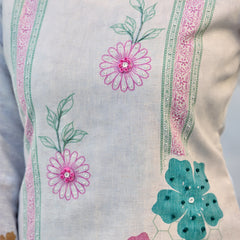 White Floral Digital Print Cotton Kurta Set