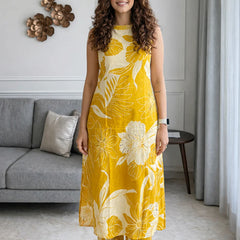 Yellow Floral Sleeveless Kurta Set