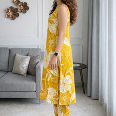 Yellow Floral Sleeveless Kurta Set