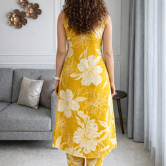 Yellow Floral Sleeveless Kurta Set