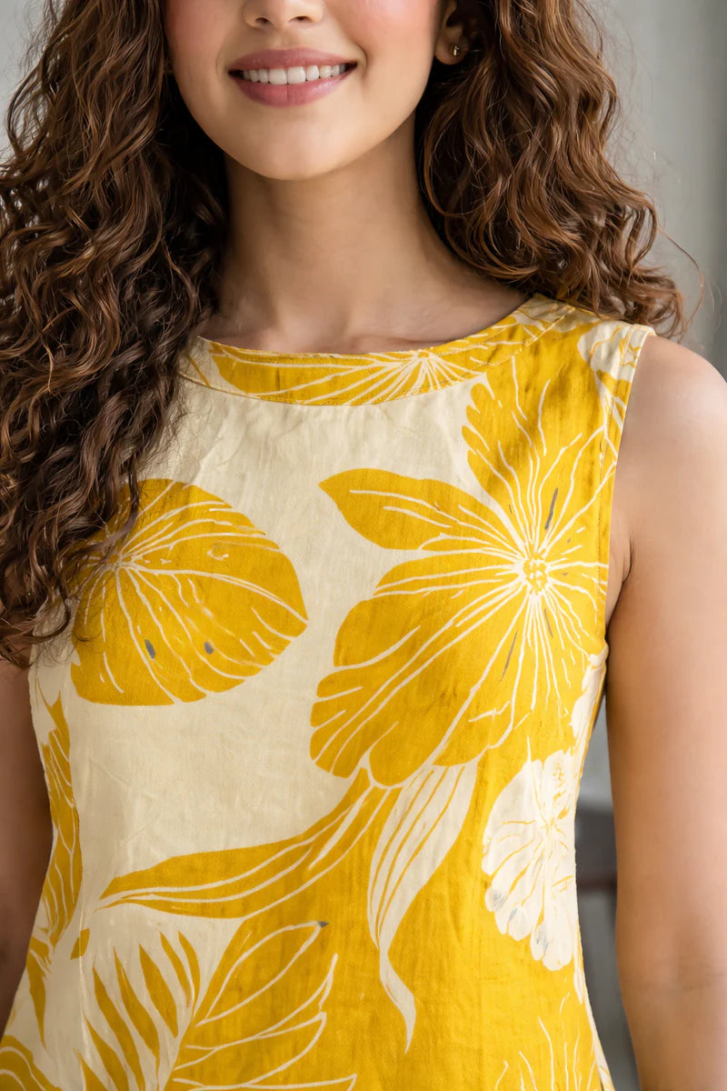 Yellow Floral Sleeveless Kurta Set