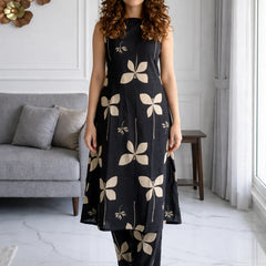 Black Floral Sleeveless Kurta Set