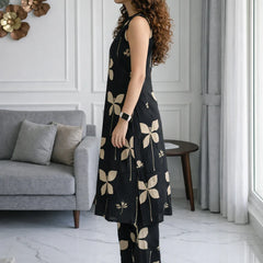 Black Floral Sleeveless Kurta Set