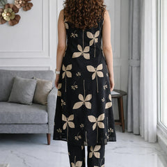 Black Floral Sleeveless Kurta Set