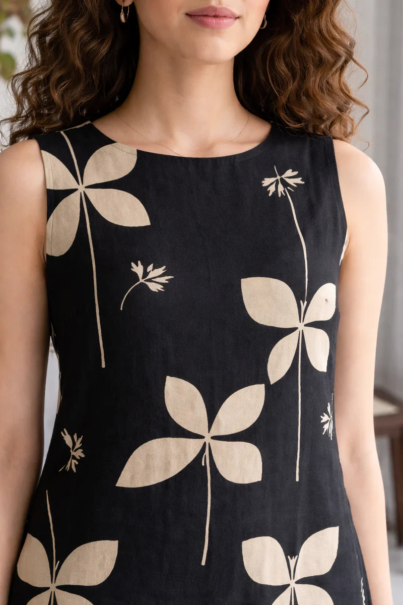 Black Floral Sleeveless Kurta Set
