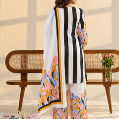 White Floral Digital Print Cotton Kurta Set with Palazzo Pants & Dupatta