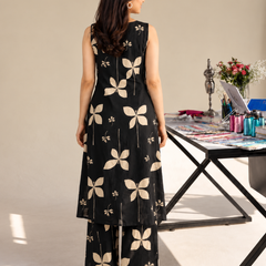 Black Floral Sleeveless Kurta Set