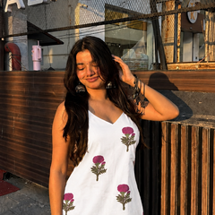 White Floral Sleeveless Cotton Top