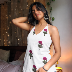 White Floral Sleeveless Cotton Top
