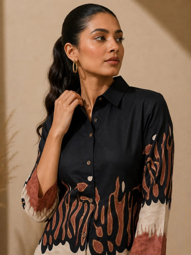 Black Premium Cotton Printed Co-Ord Set for Women