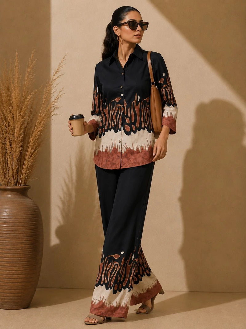 Black Premium Cotton Printed Co-Ord Set for Women