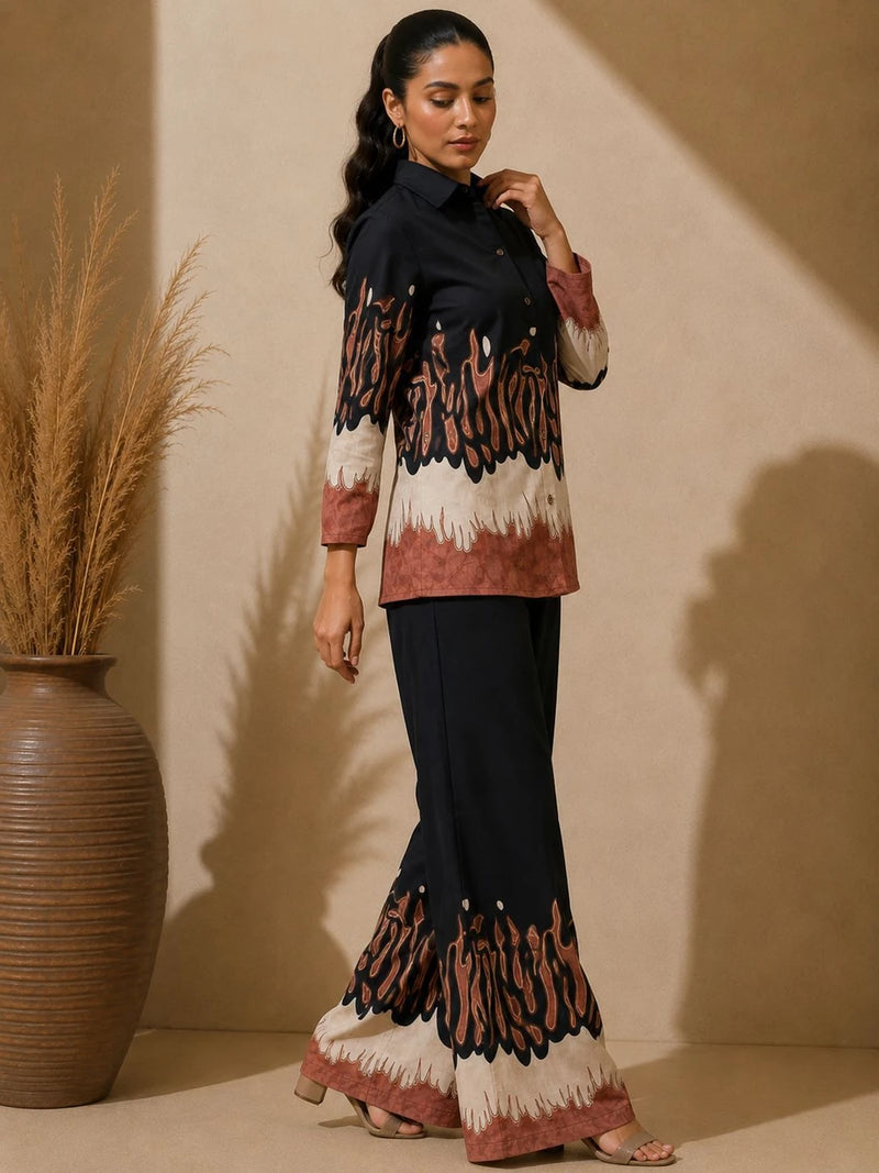 Black Premium Cotton Printed Co-Ord Set for Women