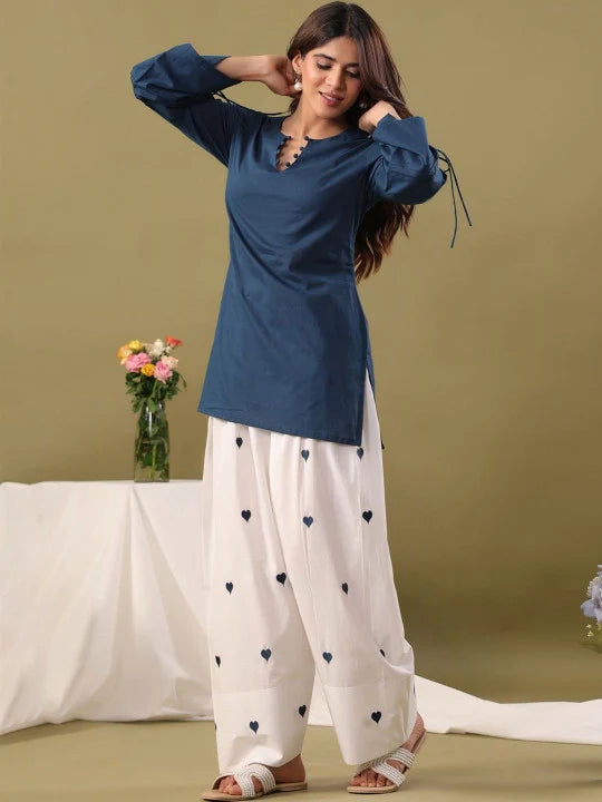 Blue Cotton Farshi Salwar Set